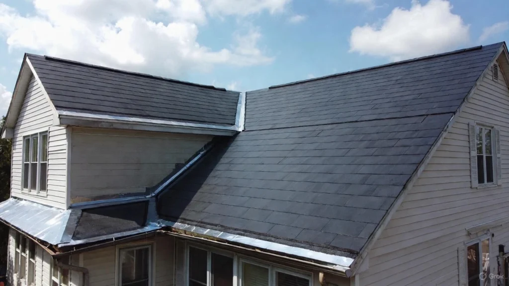 Close-up of a rolled DIY rubber roofing product featuring a dimensional shingle pattern, perfect for small sheds, garages, and low-slope home extensions.