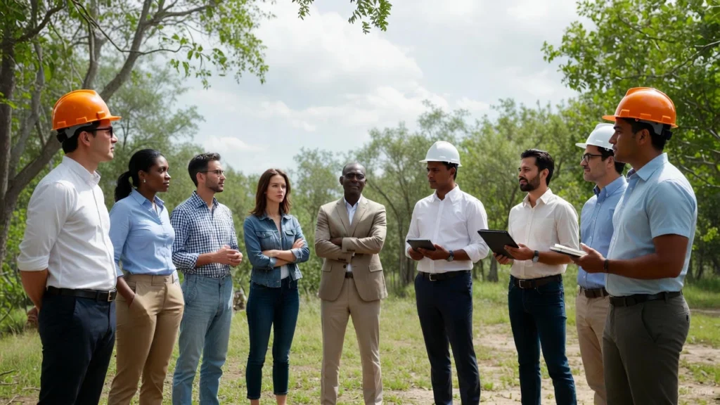 Construction workers on a roof deck, illustrating the labor and logistics which are major installation cost factors when laying a large rubber membrane system.