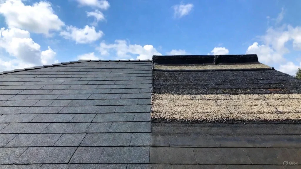 Example of modern single-ply rubber roofing membrane (EPDM or TPO) used to illustrate the difference when compared to Built-Up Roofing (BUR) systems.